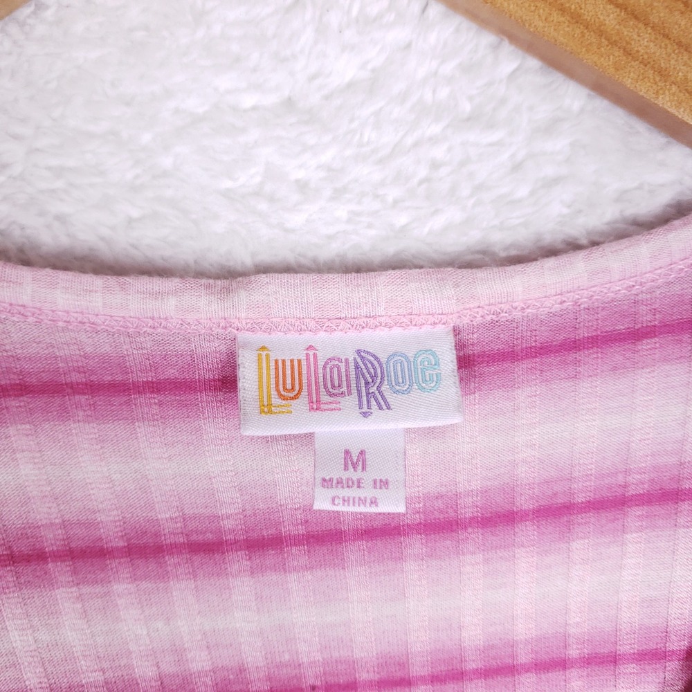 Lularoe T Shirt Dress Womens Medium Pink Striped High Low Pocket Casual - Picture 4 of 8